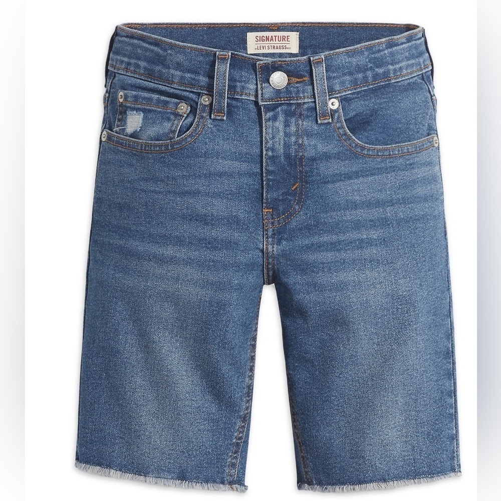 Signature by Levi Strauss Blue Jean Shorts with Frayed Hem